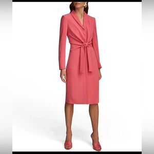 Donna Karan Long Sleeve V-Neck Tie Waist Crepe Sheath Dress sz 2 NWT Rose Quart